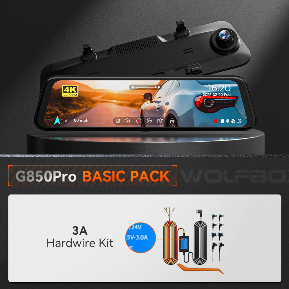 WOLFBOX G850Pro 4K Wifi ADAS Front and Rear Mirror Dash Cam