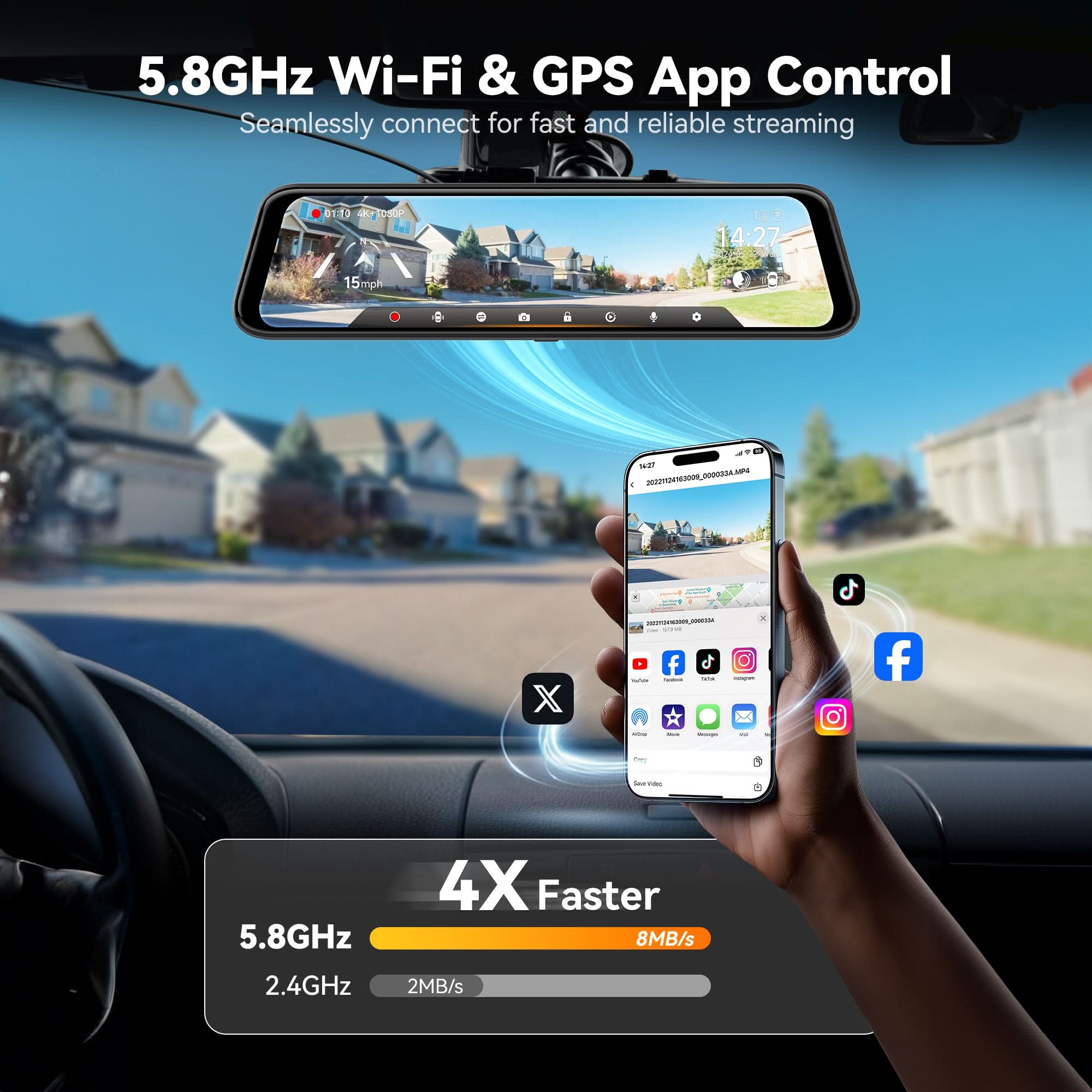 WOLFBOX G850Pro 4K Wifi ADAS Front and Rear Mirror Dash Cam camera WOLFBOX