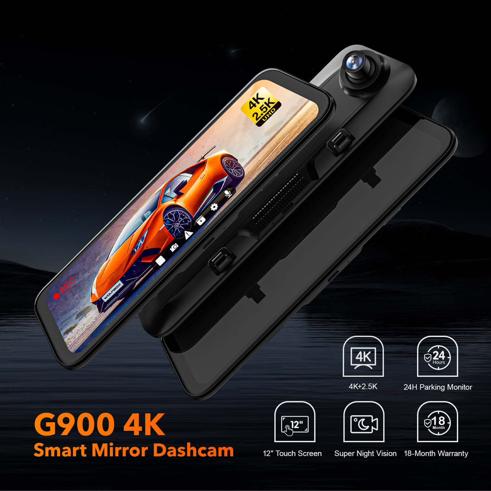 4K HD Dash Cam Front and Rear with G-Sensor, Parking Monitor, Loop Recording, Night Vision