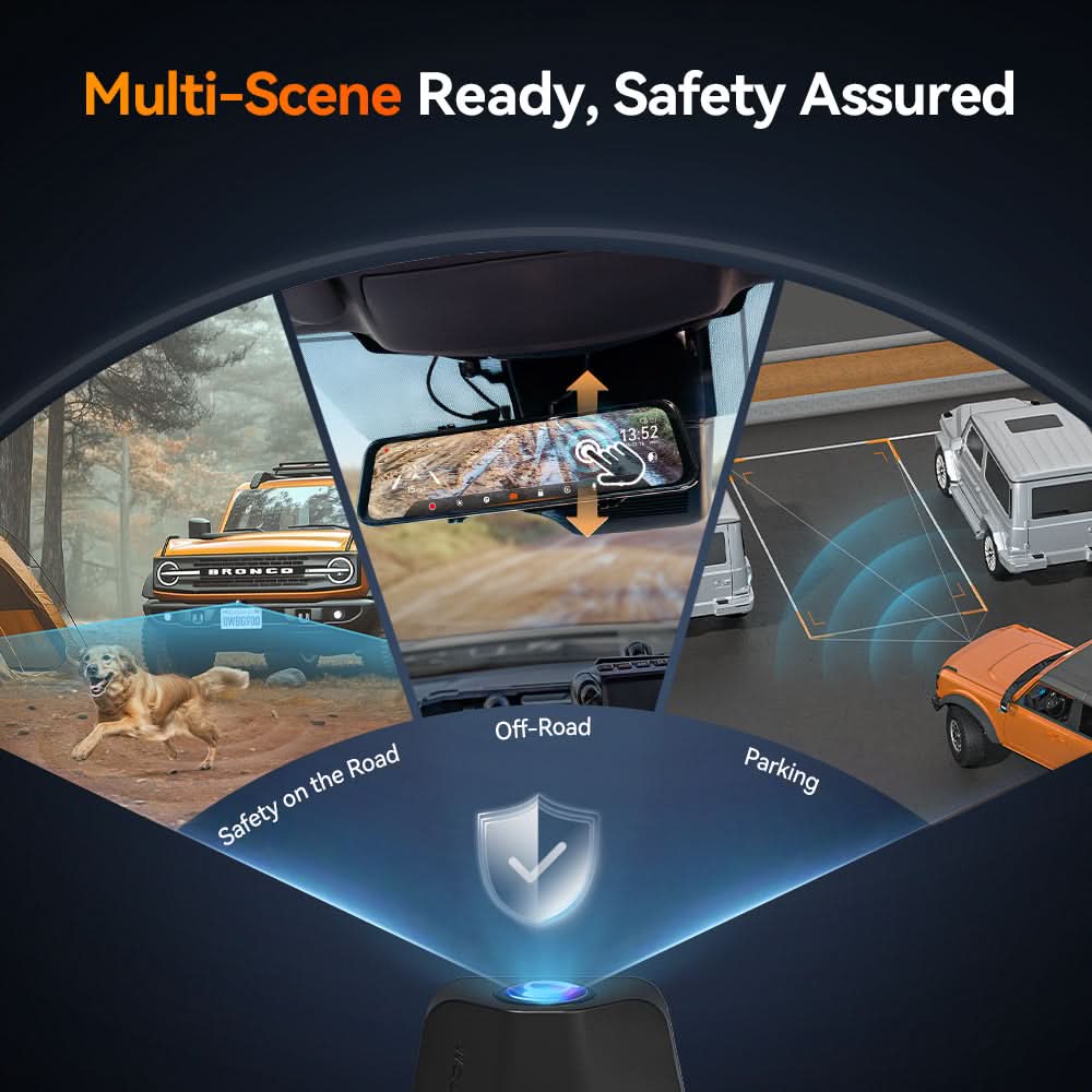 WOLFBOX G900 TriPro Bumper Version 3 Channel Rearview Mirror Cam