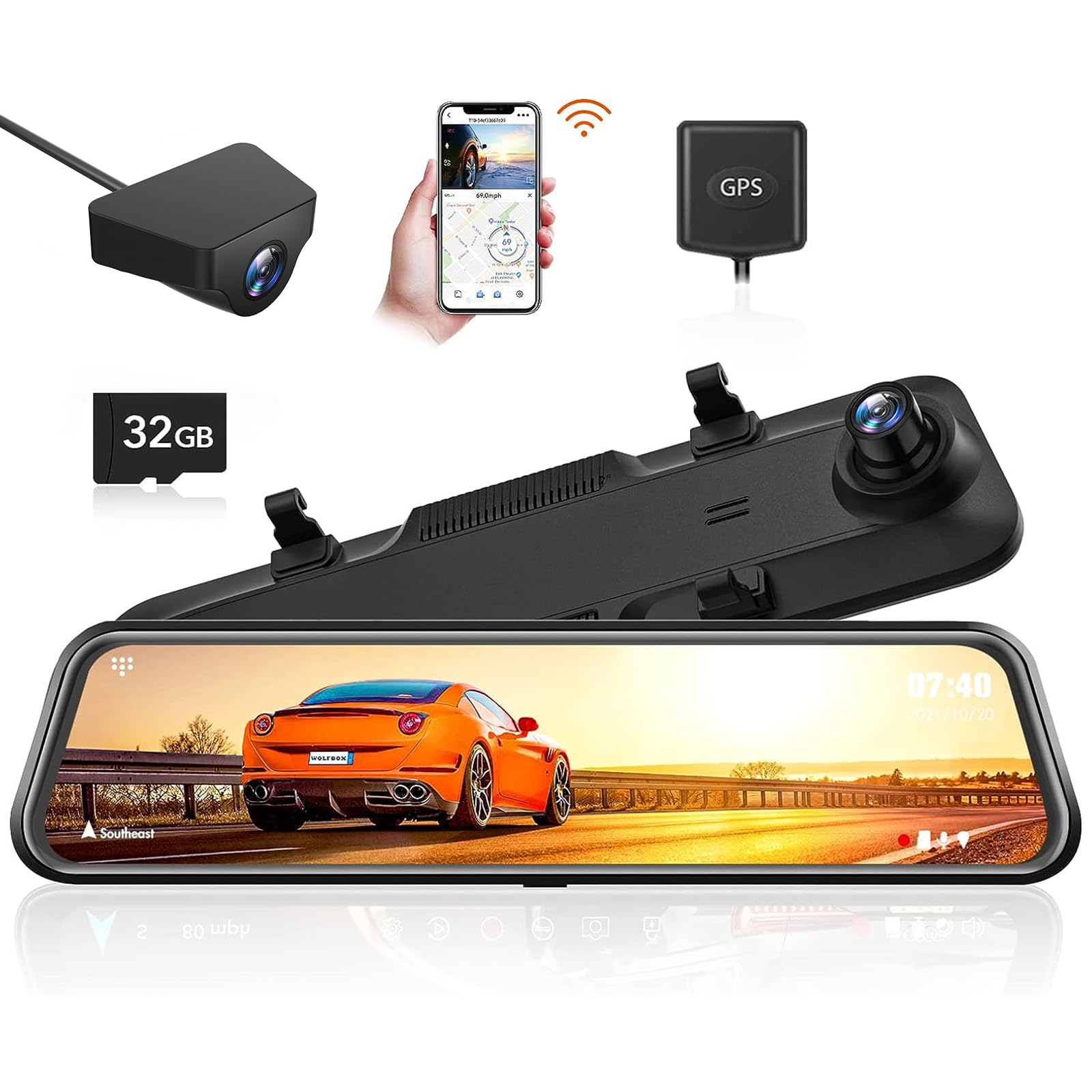 WOLFBOX G840H Rear View Mirror Dash Cam