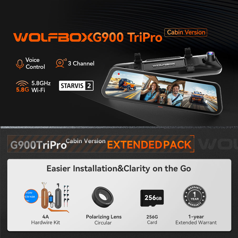 G900 TriPro 4K+2.5K+1080P 3 Channel Cabin Monitor Mirror Dash Cam